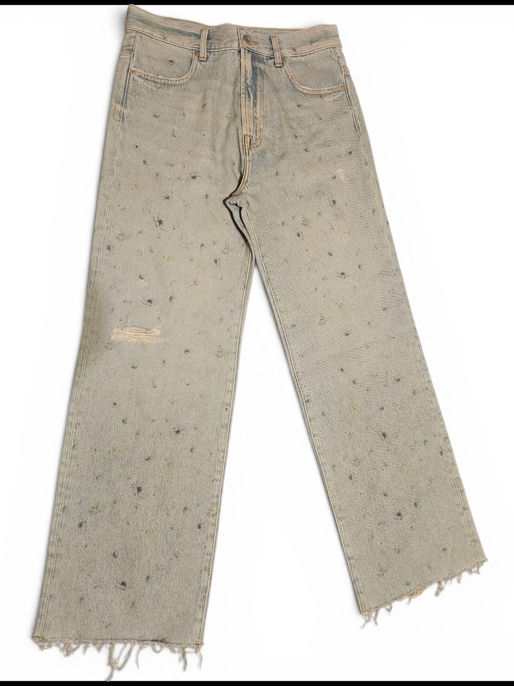 Baykinlar Sample Jeans Size 26 Speckled Fleck Wash Raw Hem Straight Leg Denim